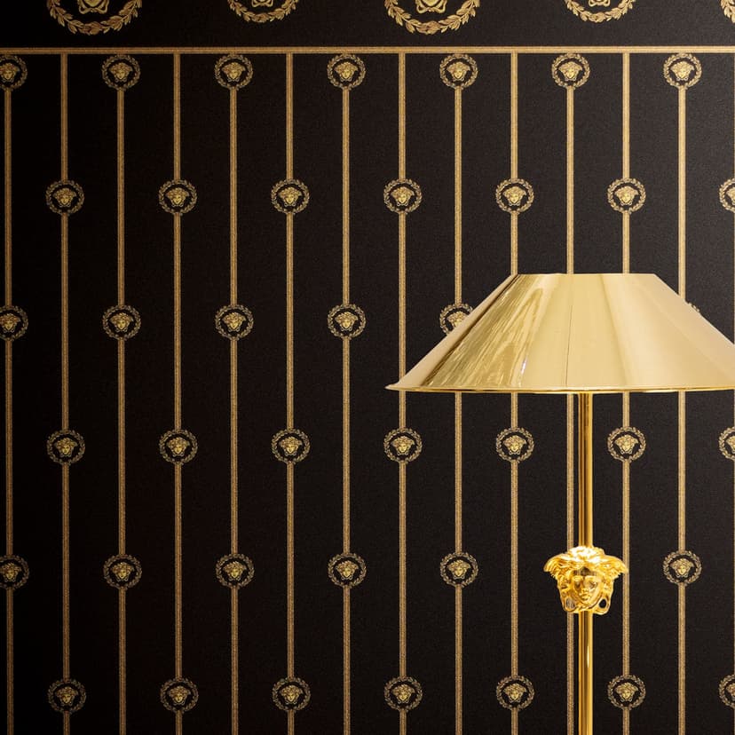 Papel pintado no tejido Versace I Love Rodapié barroco Medusa oro negro lujo