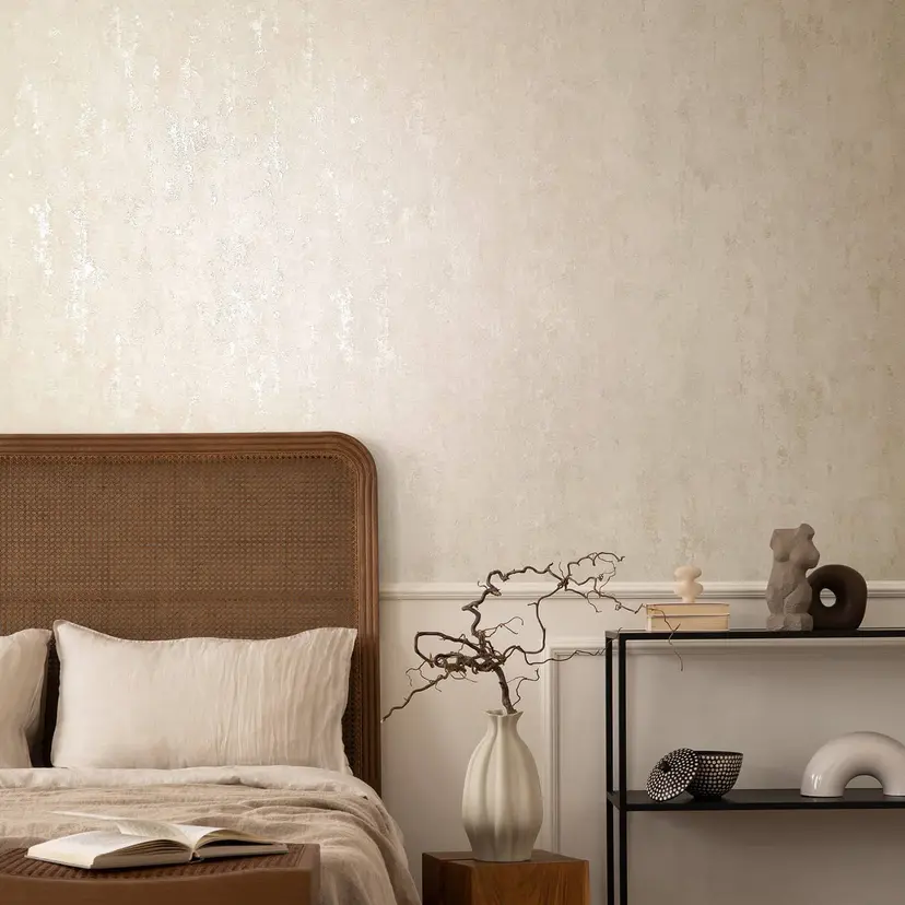 Papel pintado no tejido con aspecto de hormigón beige brillante