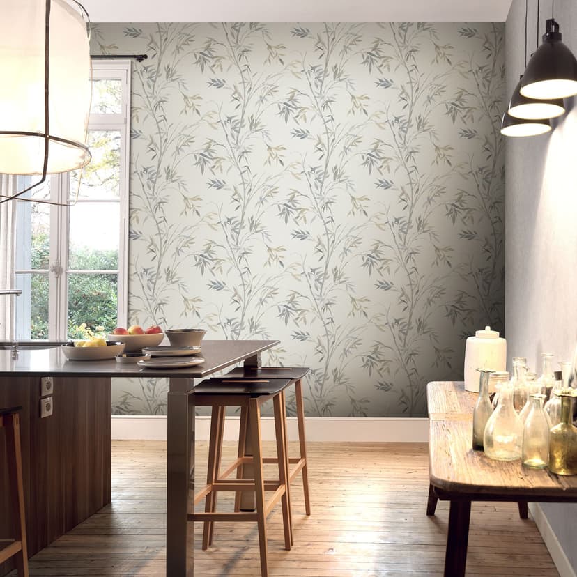 Papel pintado enredadera, papel pintado bambú, papel pintado no tejido Erismann Martinique beige