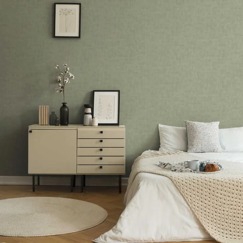 Papel pintado unicolor con aspecto de escayola verde - papel pintado liso con textura - papel pintado texturado autoadhesivo