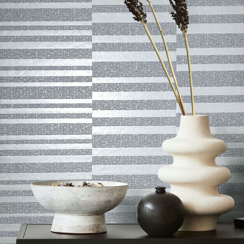 Papel pintado no tejido rayas horizontales moderno en gris