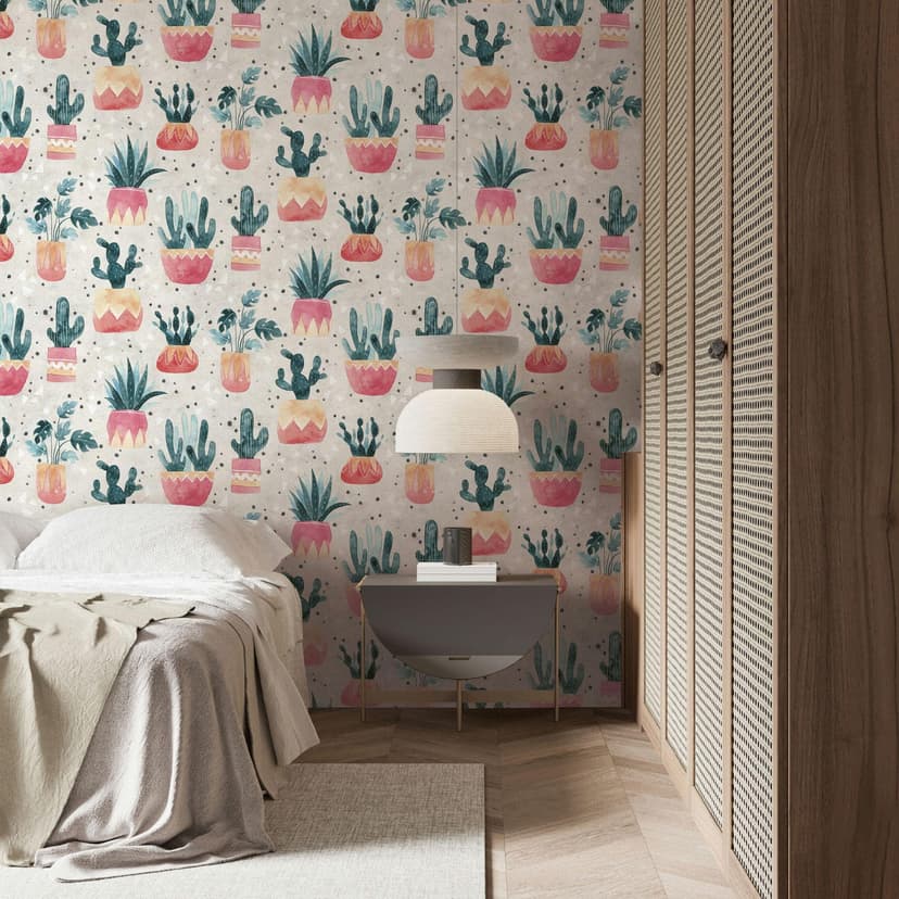 Papel pintado no tejido gris verde rojo flores plantas floral naturaleza moderno