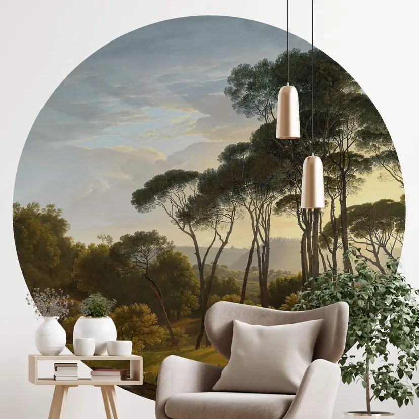 Voogd - Paisaje italiano con pinos paraguas - Redondo - Papel pintado autoadhesivo/no tejido