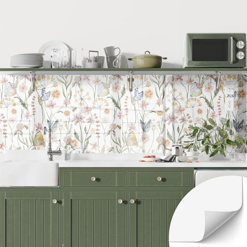Salpicadero de cocina autoadhesivo Pradera de primavera con mariposas - UN Designs
