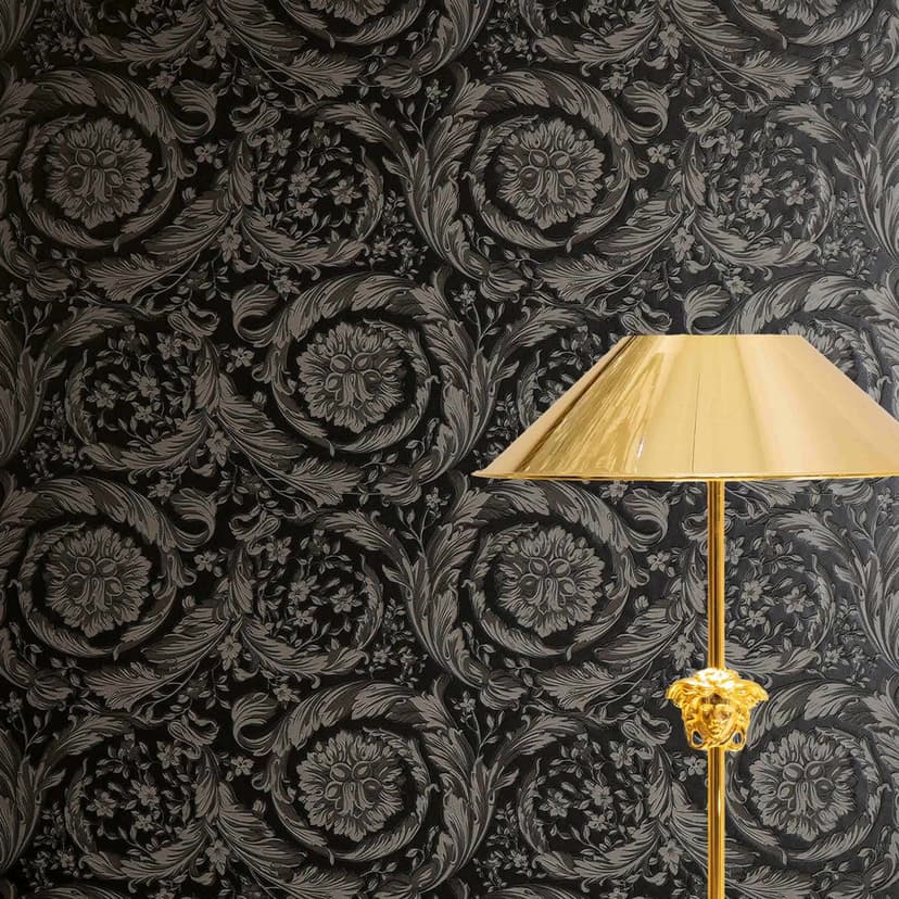 Versace Papel pintado no tejido Barocco neoclásico floral con arabescos gris negro elegante