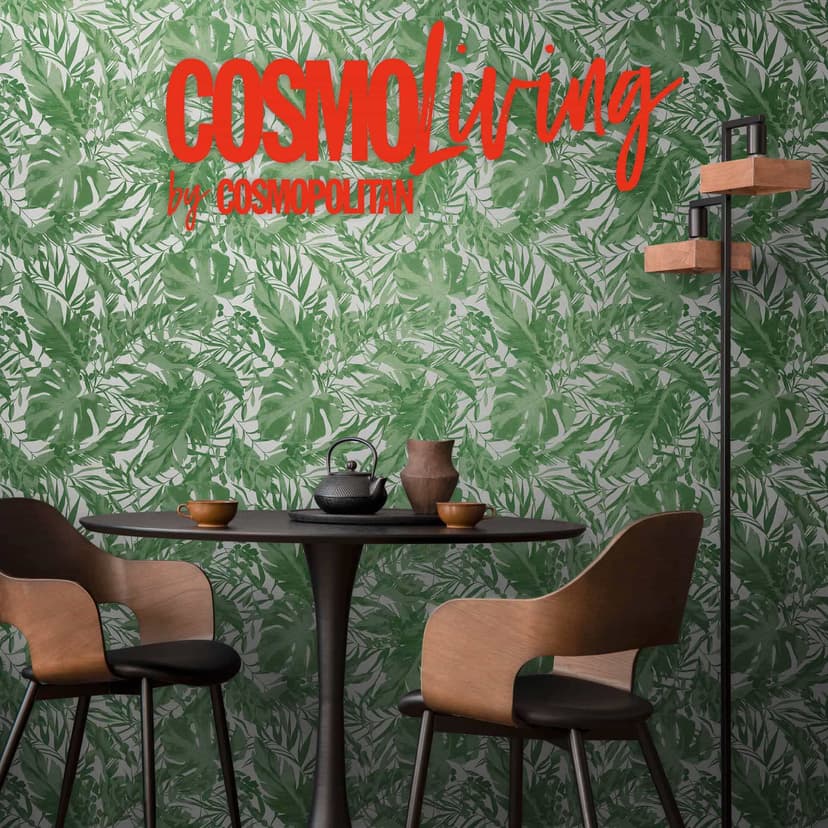 COSMOPOLITAN Papel pintado jungla verde blanco - Papel pintado no tejido hoja de palmera tropical
