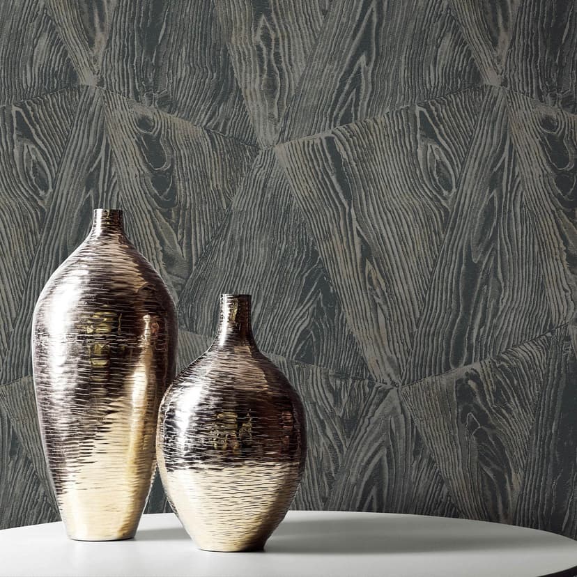 Papel pintado de madera negro Opus