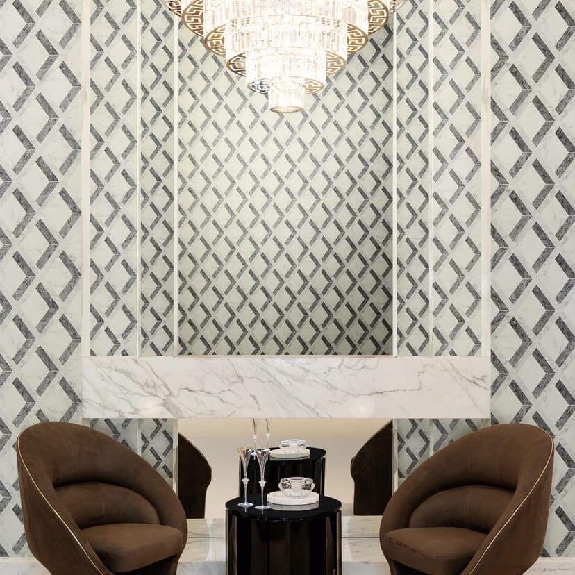 Versace Papel pintado no tejido Tarsia diseño diamante aspecto mármol gris negro blanco