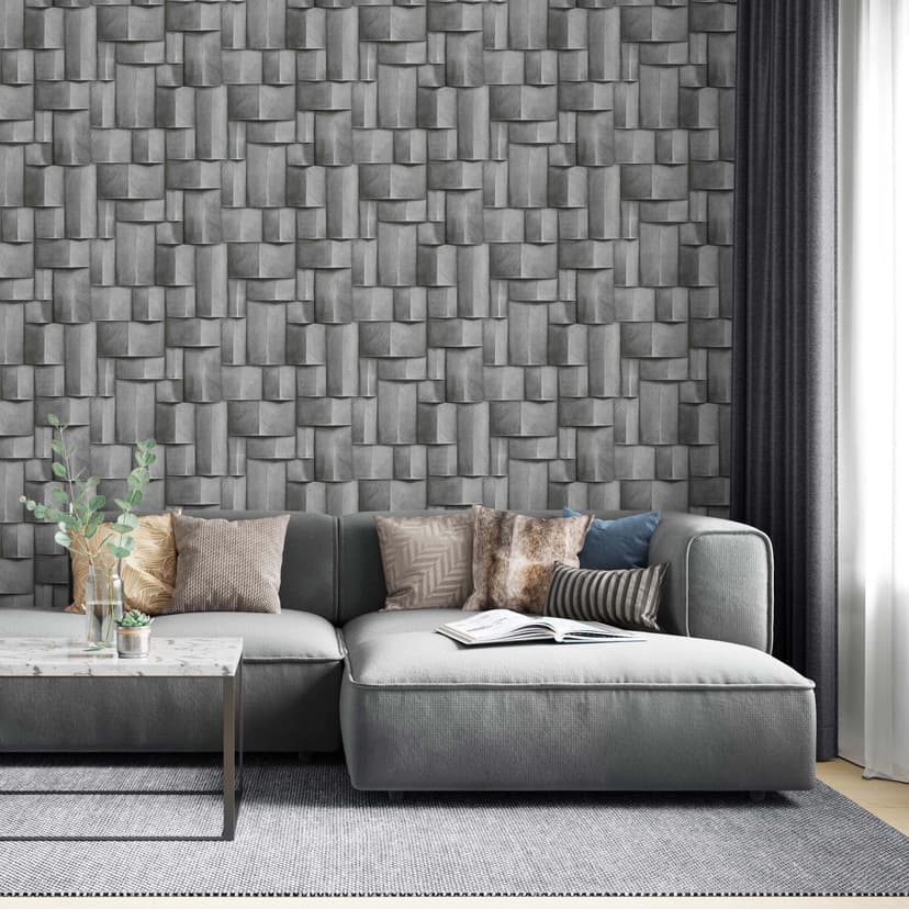 Papel pintado no tejido con motivo de madera gris geométrico aspecto 3D