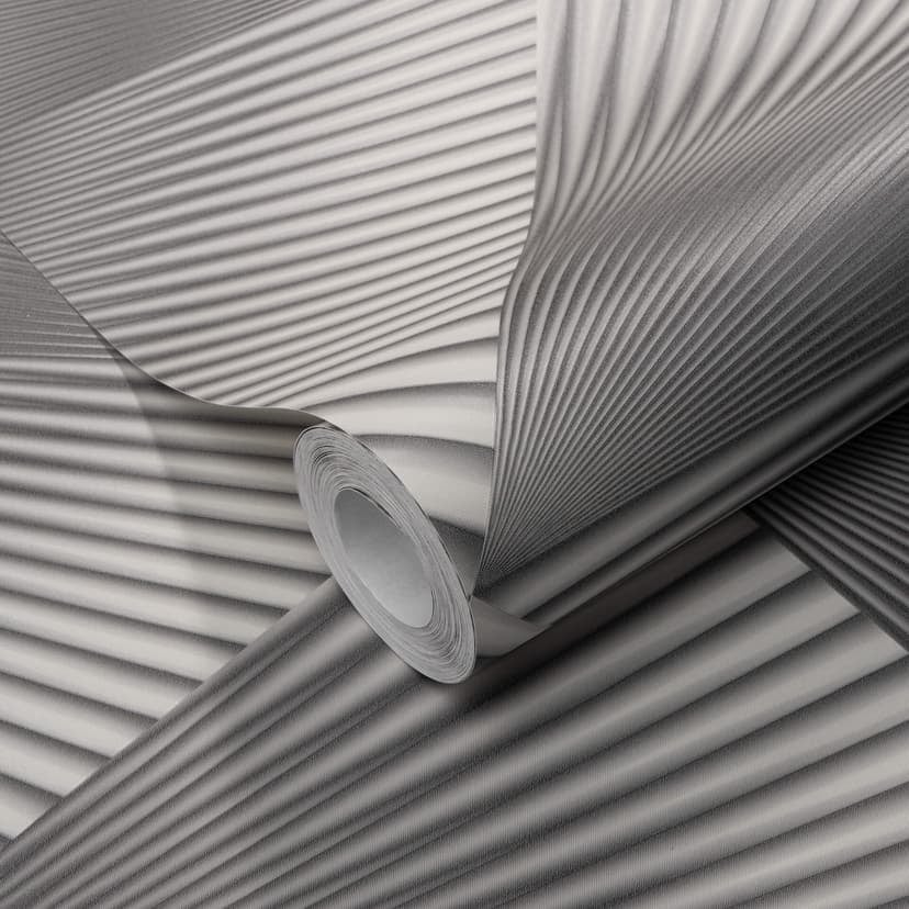 Papel pintado no tejido con Muestras gráficas y efecto metálico en plata