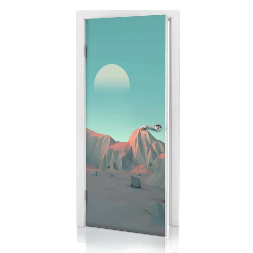diseño de puerta 3D montañas low poly
