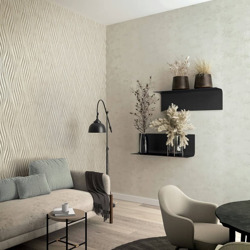 Papel pintado no tejido con rayas curvas brillantes Muestra beige