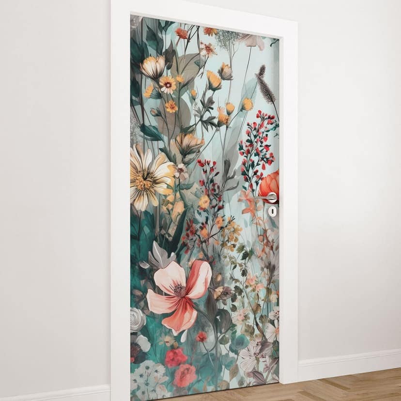 Vinilo para puerta prado primaveral con flores - Jaszke - Decoración autoadhesiva para puertas