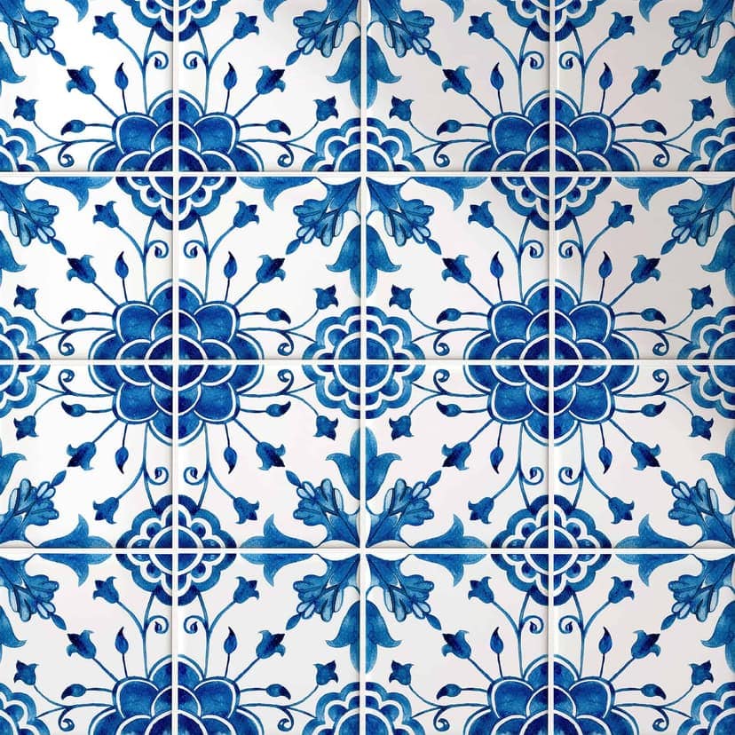 Azulejos Adhesivos Acuarela Flor - Azul - Lote de 12