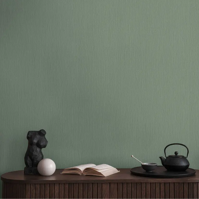 Papel pintado simple con textura fina en verde salvia - papel pintado no tejido moderno