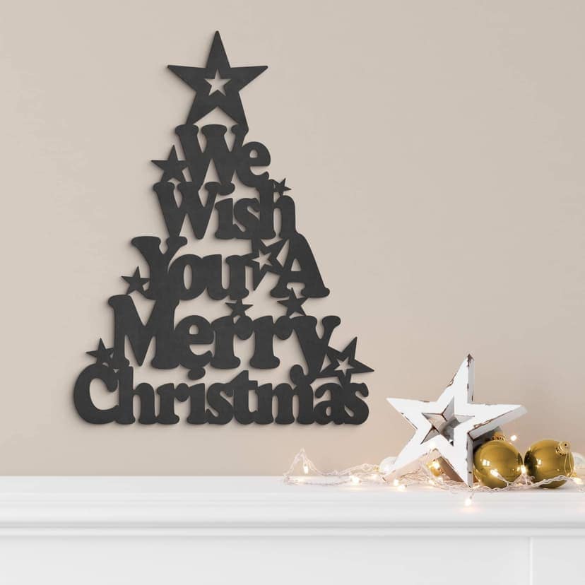 Decoración en madera - Árbol de Navidad Le deseamos una feliz Navidad - MDF