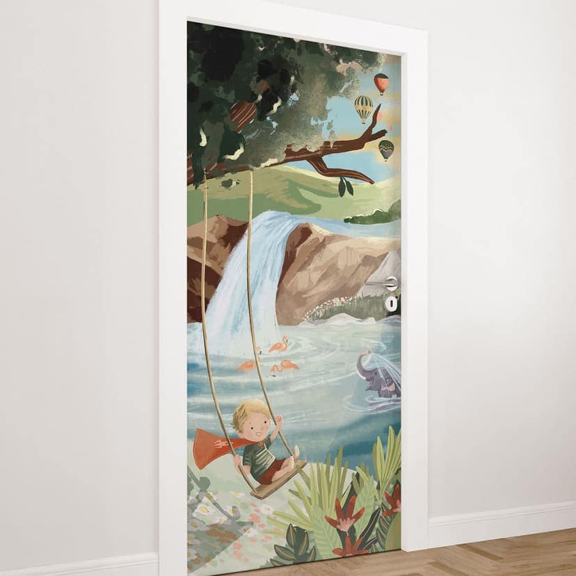 Vinilo para puertas de habitaciones infantiles - Columpios en la naturaleza - Oasis para niños - Goe