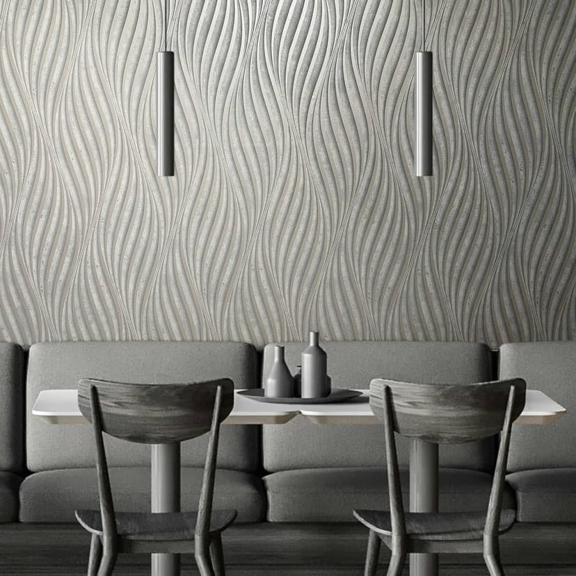 Papel pintado no tejido con rayas curvas brillantes Muestra gris