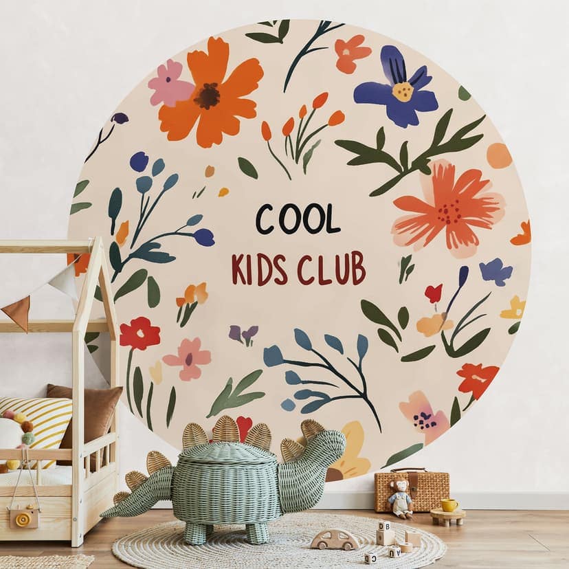 Papel pintado infantil - Cool Kids Club Flores de colores - Treechild - Redondo - Autoadhesivo/no tejido