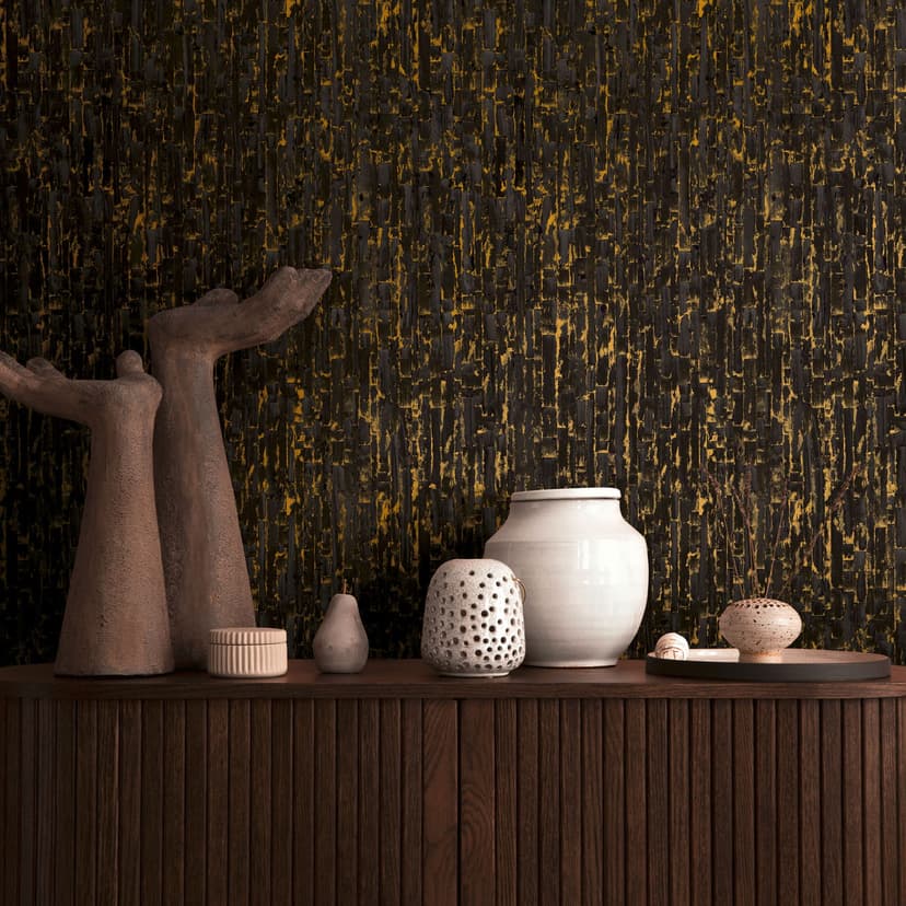 Papel pintado autoadhesivo texturado oro negro - papel pintado no tejido con efecto 3D moderno