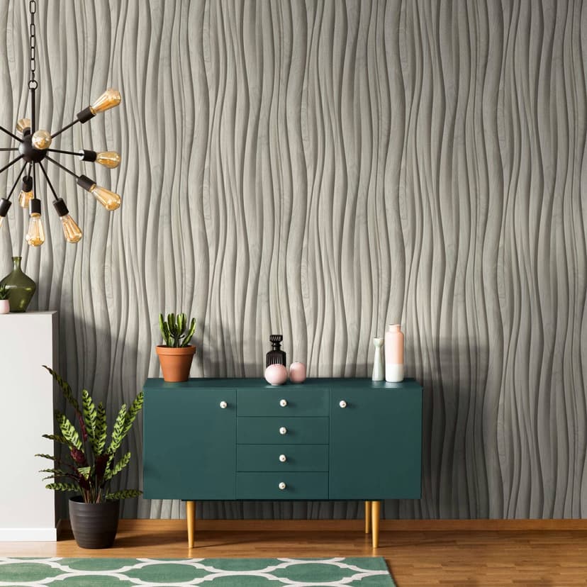 Papel pintado no tejido beige efecto madera 3D textura madera moderno