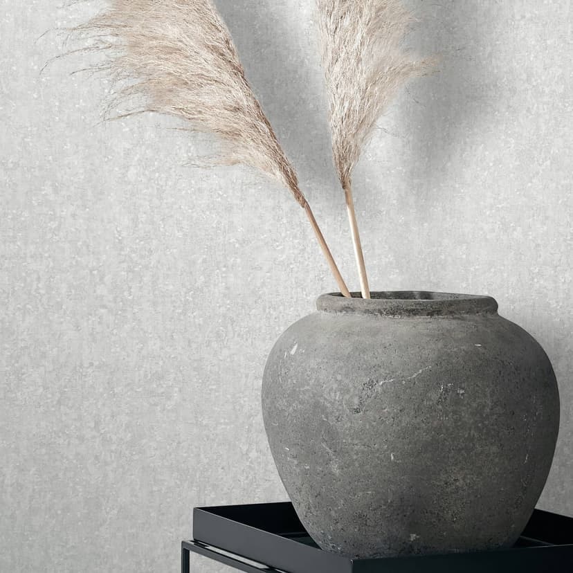 Papel pintado de tejido-no-tejido con textura ligera mate, aspecto de hormigón blanco, gris