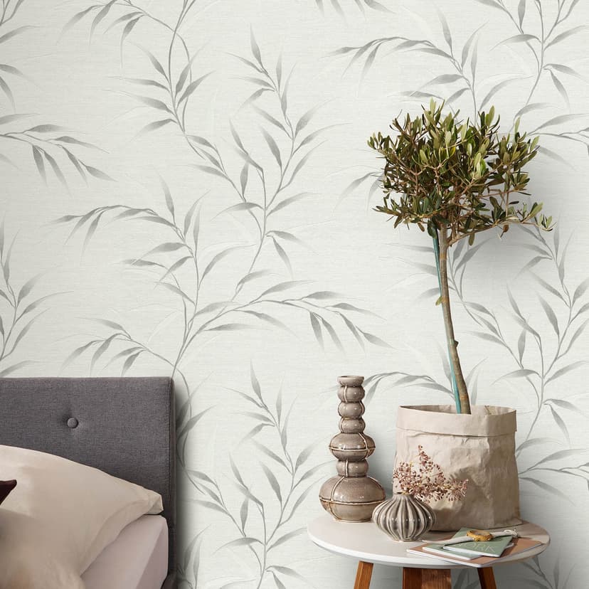 Papel pintado Guido Maria Kretschmer motivo hoja Yamato Fashion para pared 5 gris claro