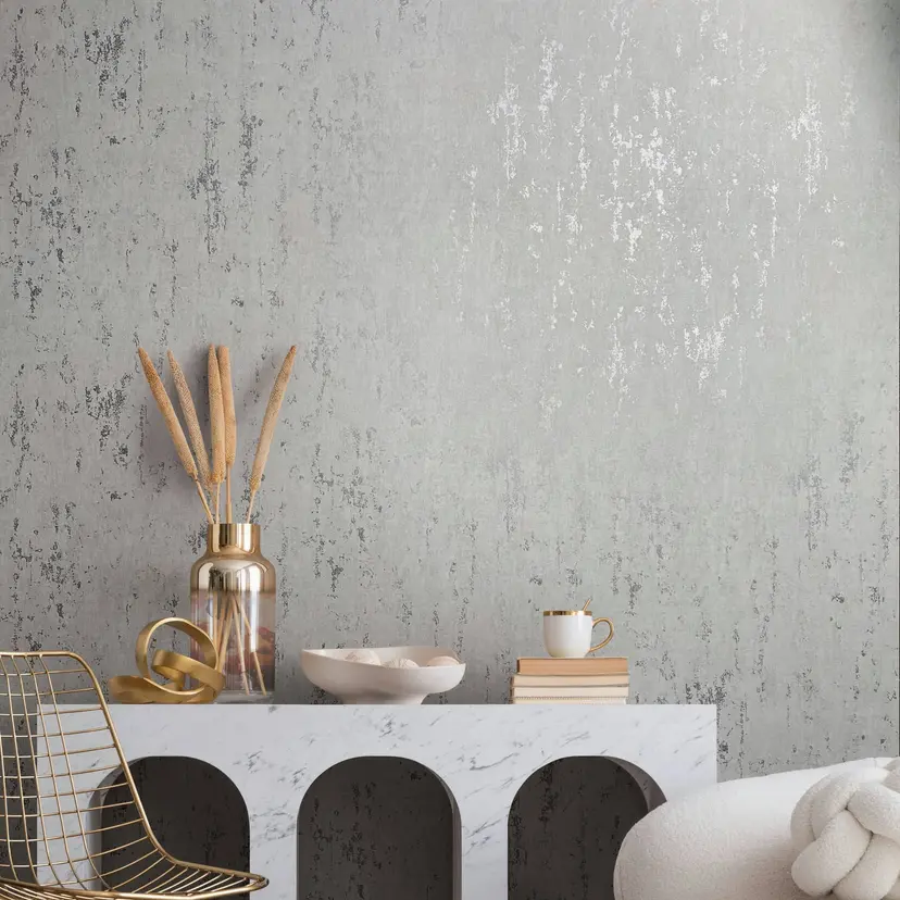 Papel pintado no tejido con aspecto de hormigón gris brillante
