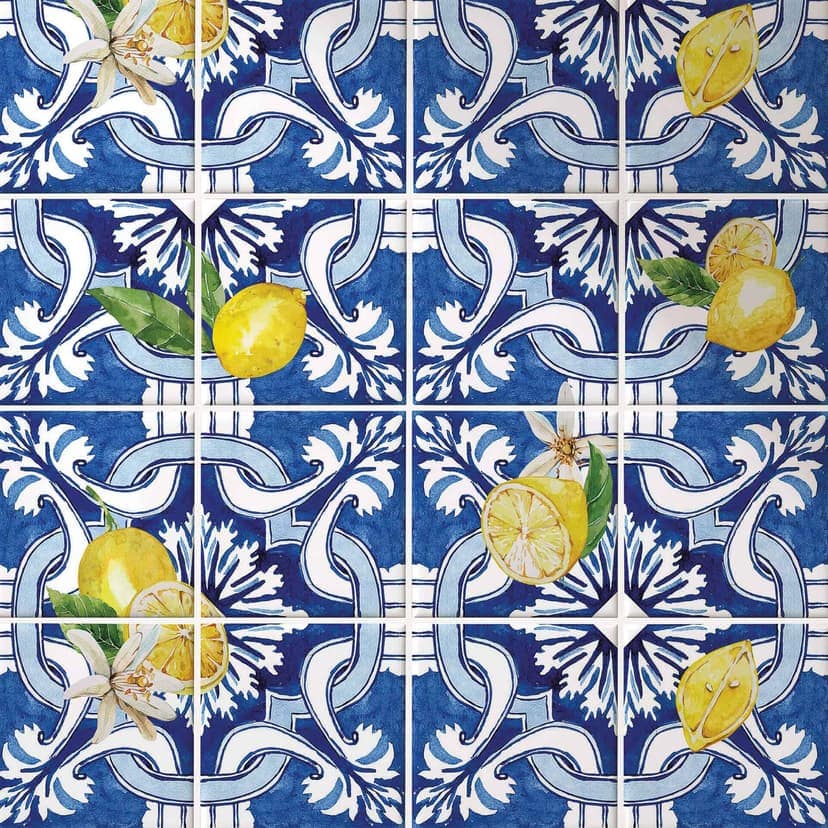 Azulejos Adhesivos Siciliana en azul con limones - lote de 12