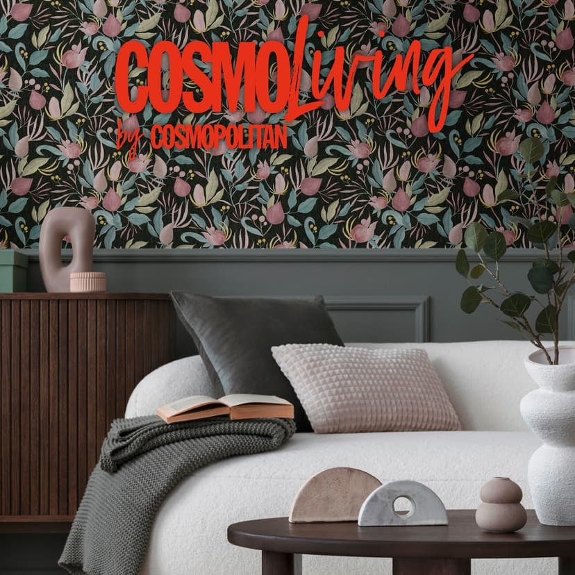 Papel pintado COSMOPOLITAN blossom diseño negro rosa - Papel pintado no tejido botánico moderno