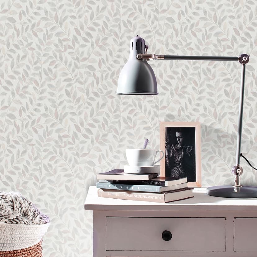 Papel pintado motivo hoja Opus gris