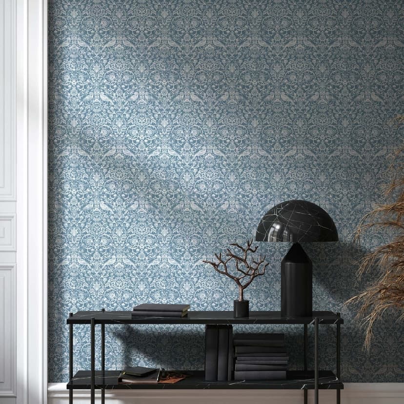 Papel pintado no tejido pájaros, flores naturaleza floral en blanco