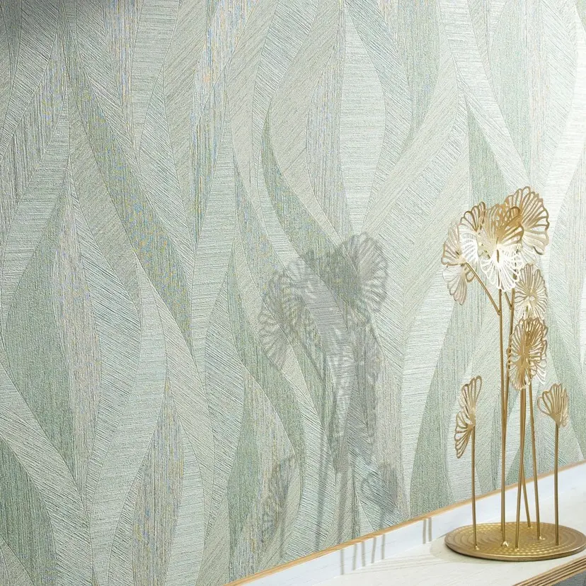 Papel pintado no tejido de aspecto ondulado artístico y ondulado verde