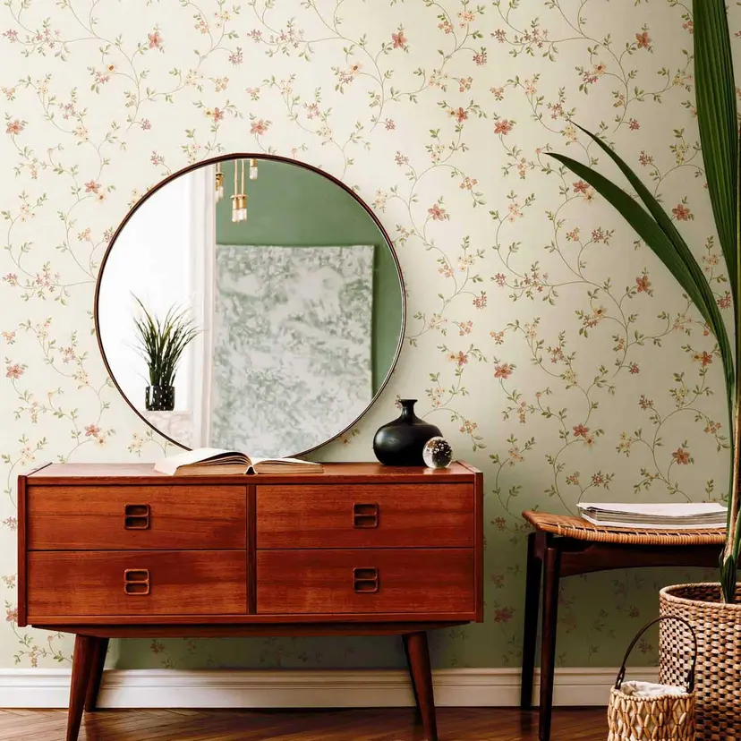 Papel pintado Floral verde crema - papel pintado no tejido Casa de campo A.S. Création - textura lig