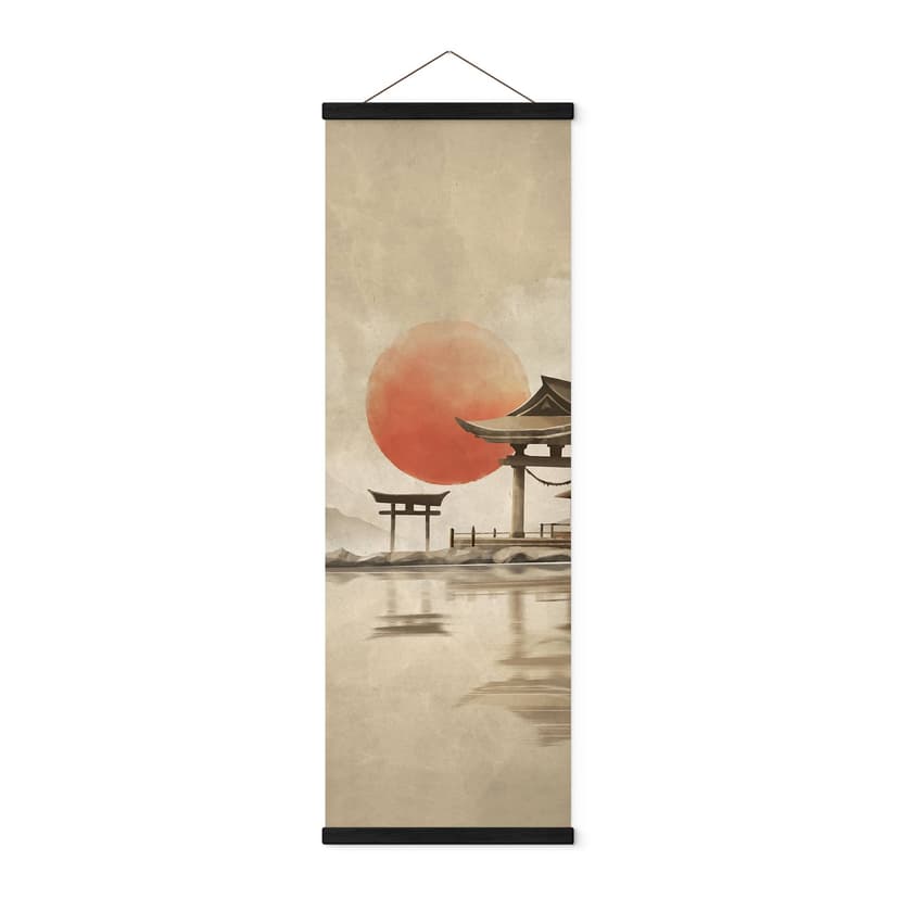 Póster de tela Templo japonés al amanecer - Roze - Panorama