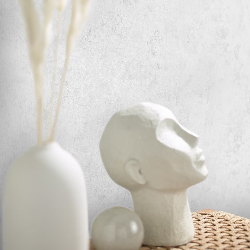 Papel pintado no tejido de textura blanca con aspecto de escayola moderna