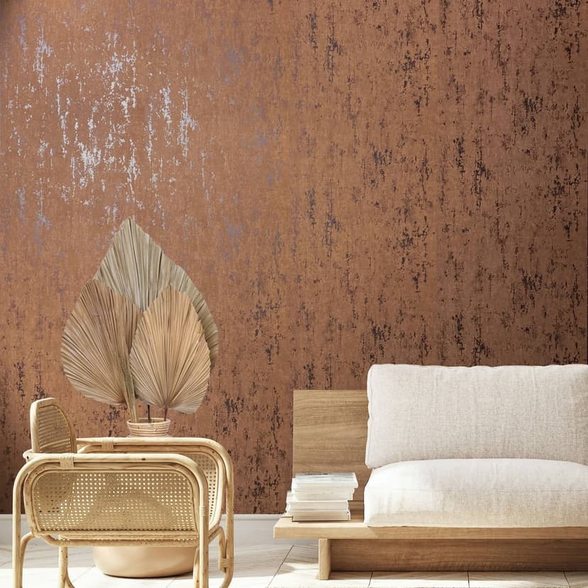 Papel pintado no tejido con aspecto de hormigón marrón brillante y de textura gruesa