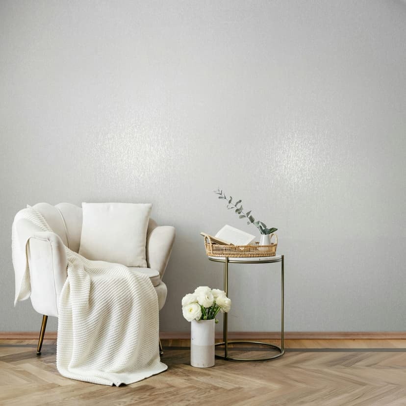 Papel pintado no tejido liso, textil liso clásico en blanco