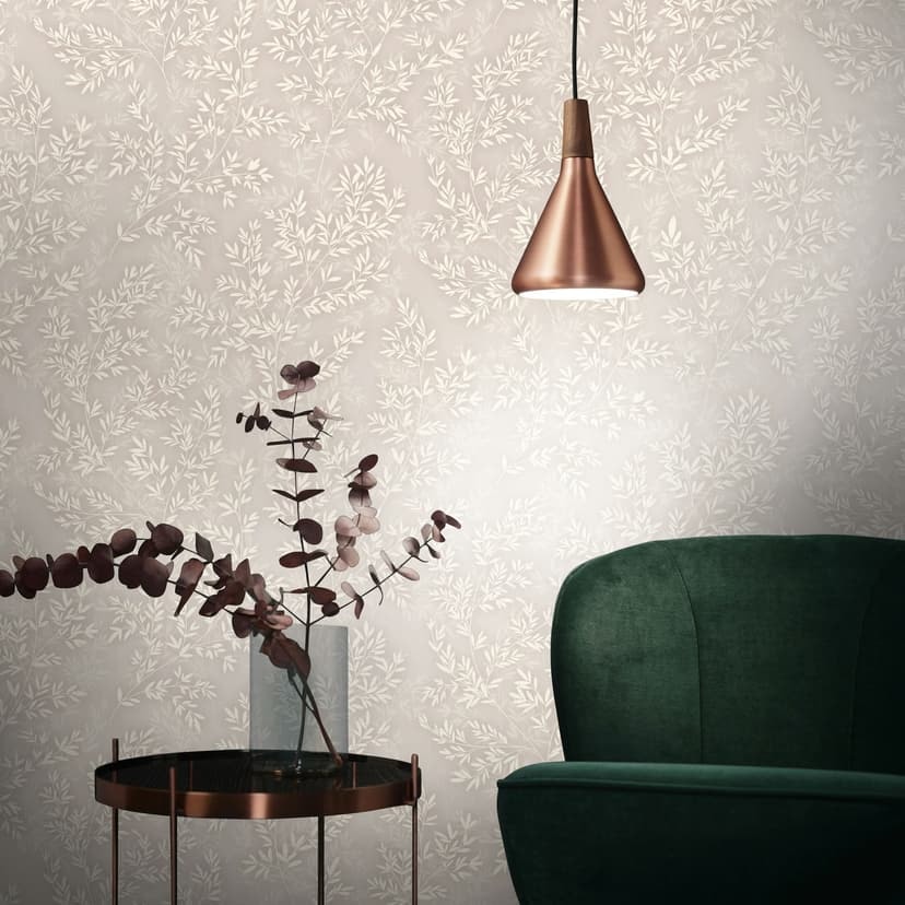 Papel pintado no tejido hojas naturaleza floral mate en gris beige