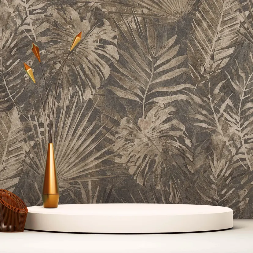 Papel pintado Selva sostenible - papel pintado Palmeras de A.S. Création gris oscuro beige 386383