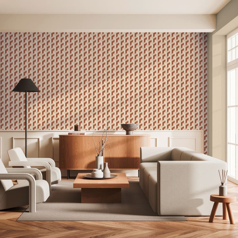papel pintado 3D cubo beige marrón - Papel pintado no tejido geométrico moderno