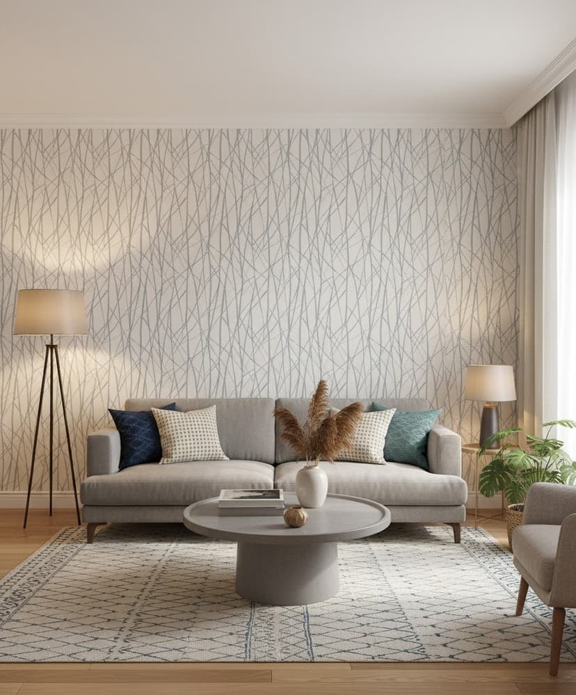 Papel pintado no tejido rayas moderno en crema