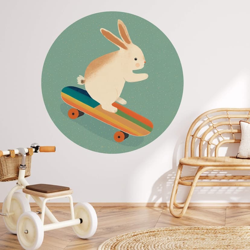 Vinilo decorativo Treechild - Lindo conejito en monopatín - Redondo
