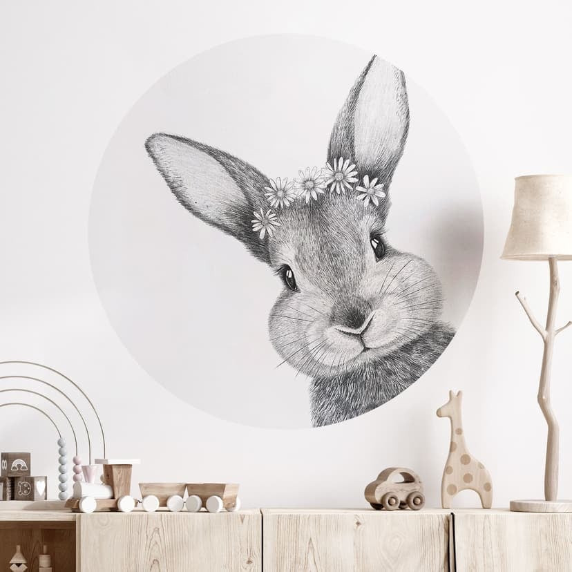 Vinilo decorativo Lindo conejito con flores de manzanilla - Korenkova - Redondo