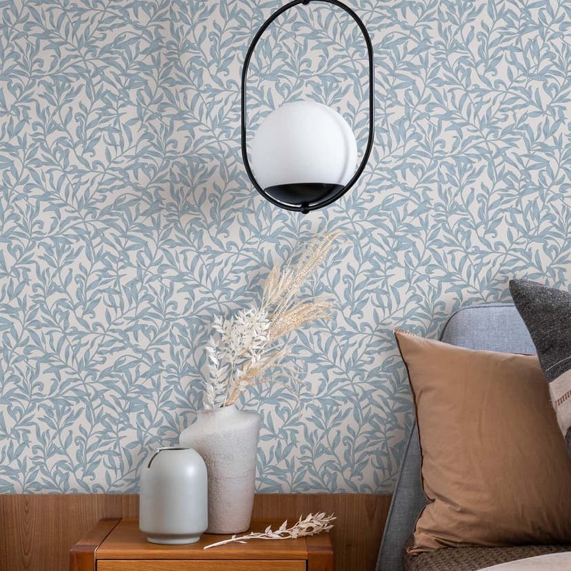 Papel pintado no tejido hojas, motivo hoja naturaleza floral en azul