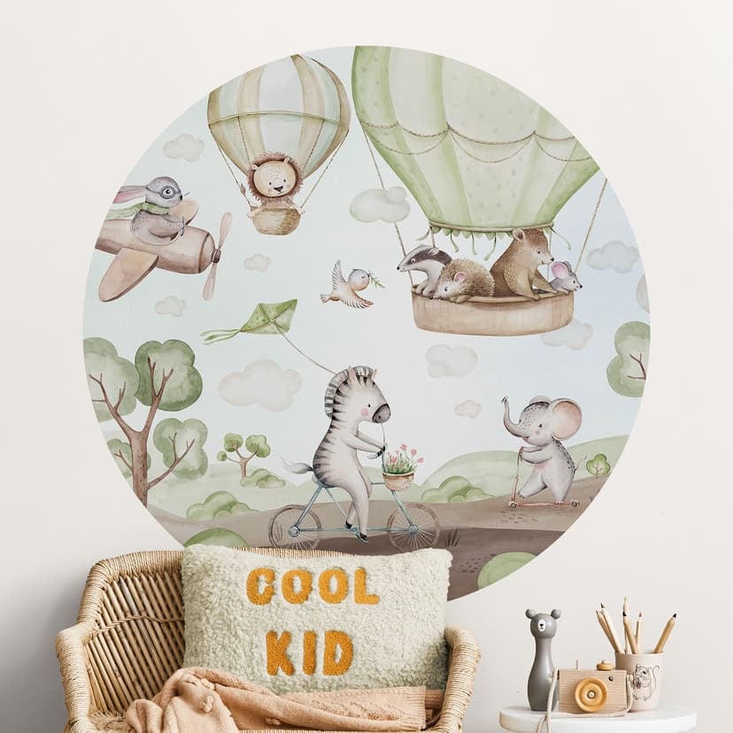 Vinilo decorativo para habitaciones infantiles Viaje en globo de los amigos animales - Kvilis - Redo