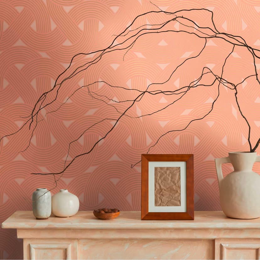 Papel pintado no tejido de estilo art déco marrón anaranjado - papel pintado gráfico con motivo de líneas