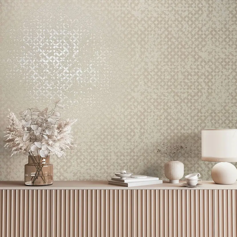 Papel pintado no tejido en estilo ornamental estrellas gráfico beige