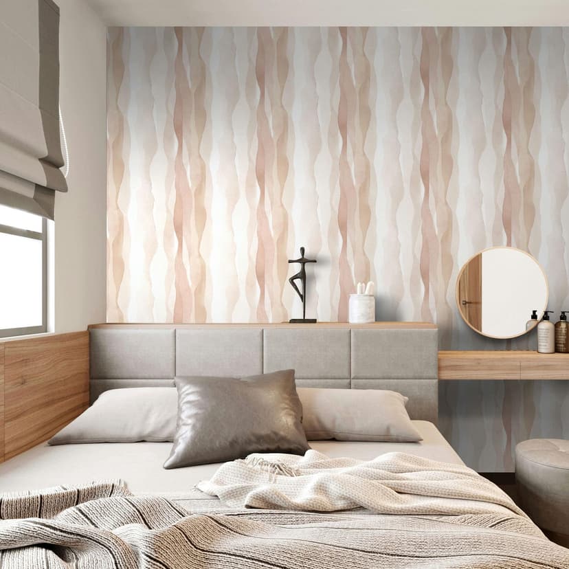 Papel pintado no tejido de rayas abstractas beige de aspecto gráfico moderno