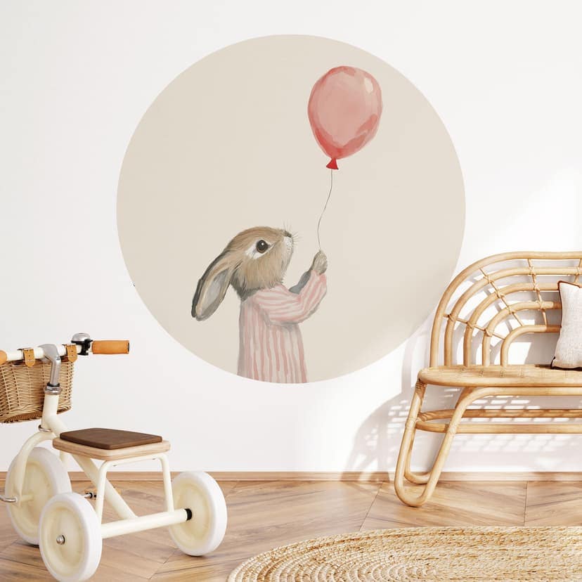 Vinilo decorativo Lindo conejito con globo - Treechild - Redondo